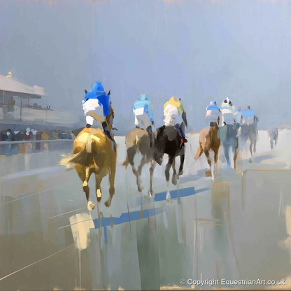 Into the Mist - racing horse art print and canvas by Elias Thorne A.I
