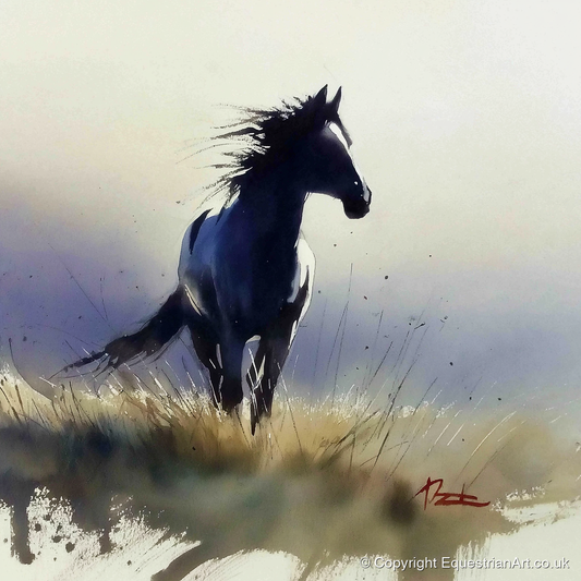 Into the Wind - wild horses art print and canvas by Eleanor Brooks A.I