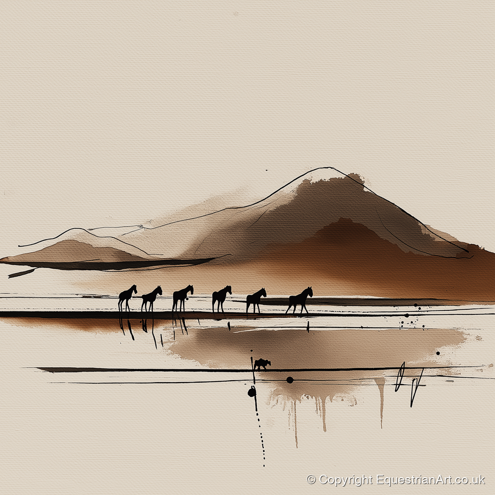Journey Beneath the Peak - horse landscape art print and canvas by Julian Vance A.I