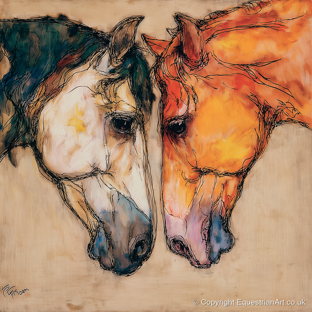 Kindred Spirits - horse portrait art print and canvas by Clementine Villiers A.I