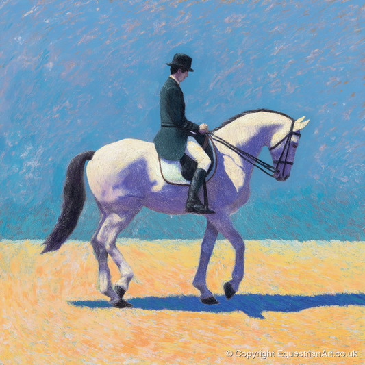 Lavender Shadows Dressage - dressage horse art print and canvas by Imogen Spencer A.I