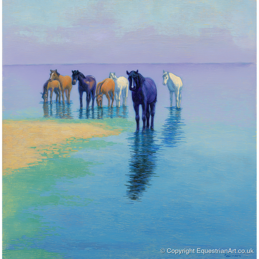 Lavender Shallows - wild horses art print and canvas by Imogen Spencer A.I