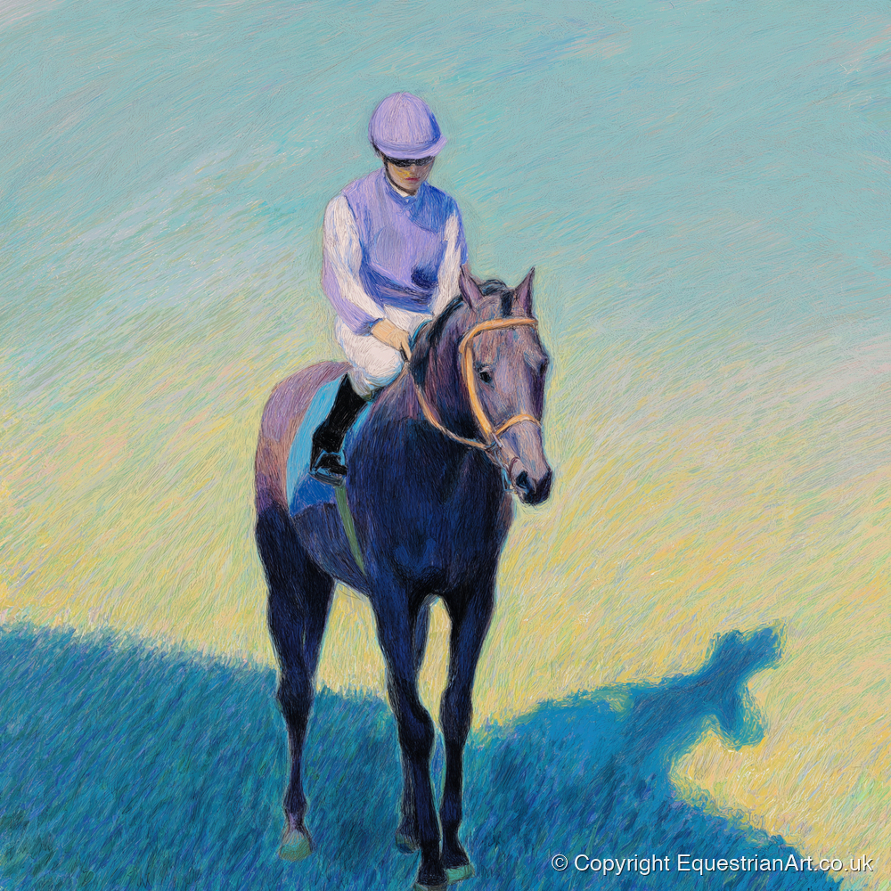Lavender Silks - racing horse art print and canvas by Imogen Spencer A.I