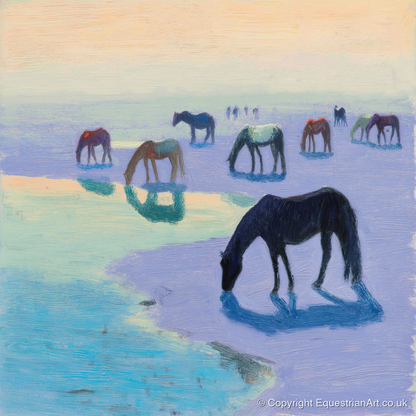 Lavender Tide Grazers - wild horses art print and canvas by Imogen Spencer A.I