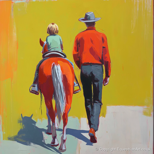 Leading the First Ride - horse & rider art print and canvas by Victor Beaumont A.I