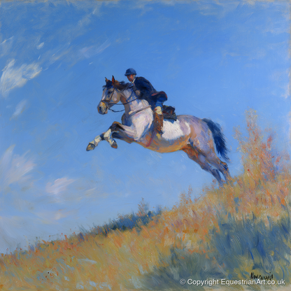 Leap Into the Blue - show jumping horse art print and canvas by Gabriel Hayes A.I