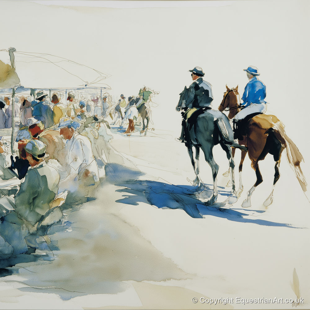 Leaving the Paddock - racing horse art print and canvas by Beatrice Langley A.I