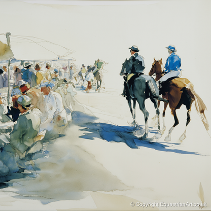 Leaving the Paddock - racing horse art print and canvas by Beatrice Langley A.I
