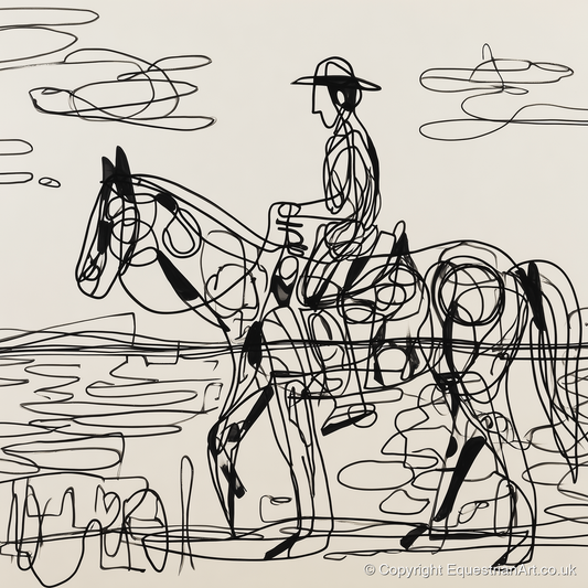 Linear Beach Ride - beach horse art print and canvas by Conrad Gallagher A.I