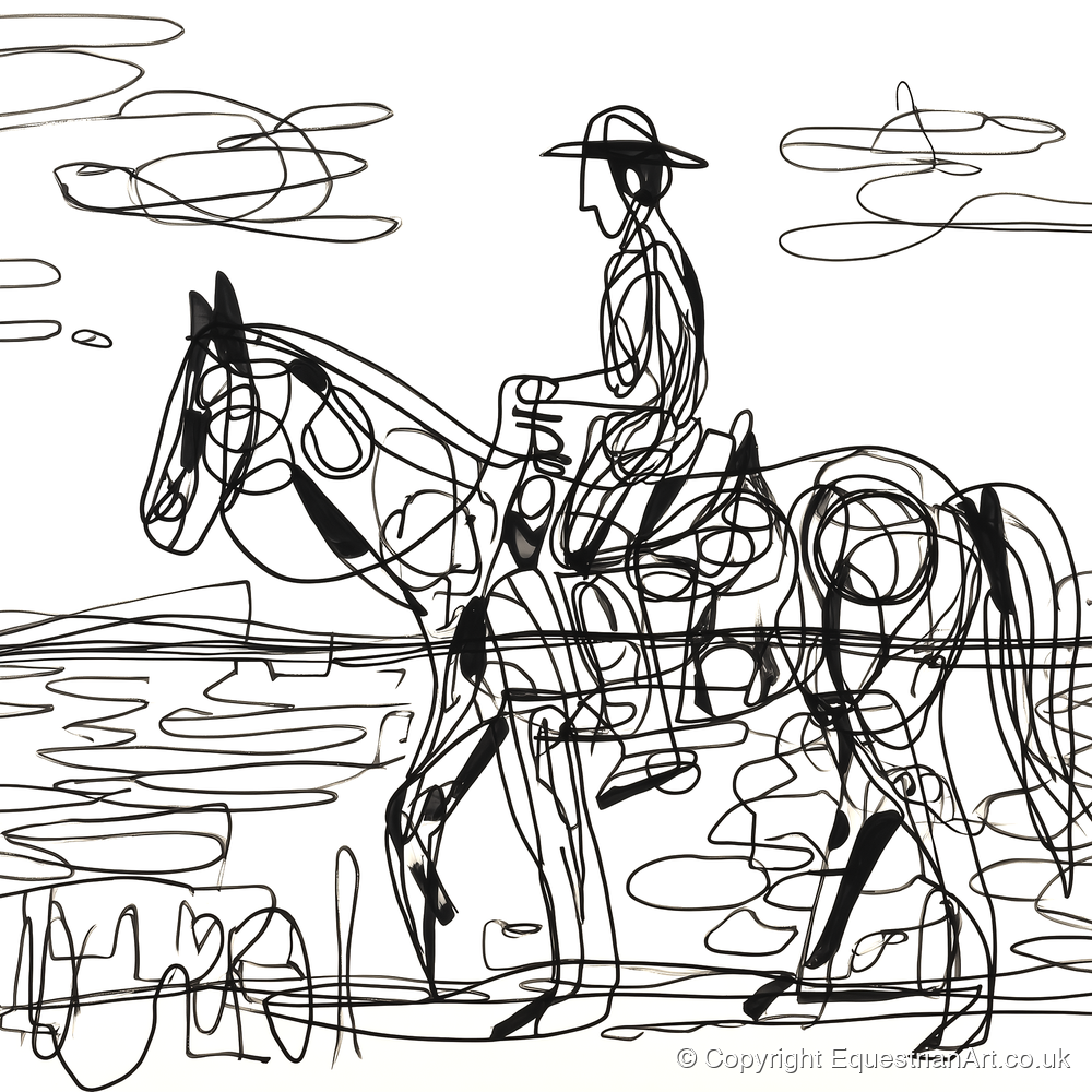 Linear Beach Ride - beach horse art print and canvas by Conrad Gallagher A.I