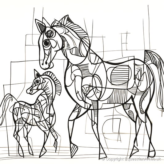 Linear Connection - mare & foal art print and canvas by Conrad Gallagher A.I