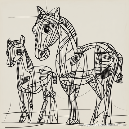 Linear Equine Bond - mare & foal art print and canvas by Conrad Gallagher A.I