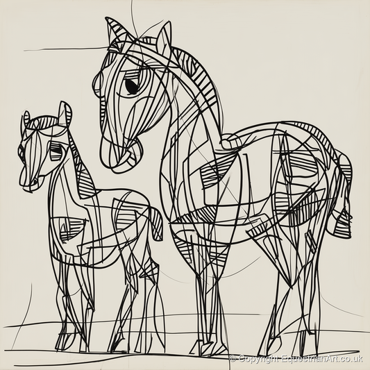 Linear Equine Bond - mare & foal art print and canvas by Conrad Gallagher A.I