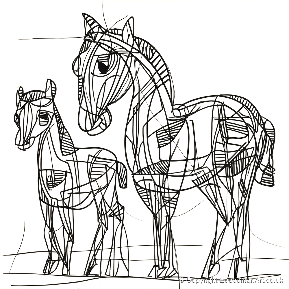 Linear Equine Bond - mare & foal art print and canvas by Conrad Gallagher A.I