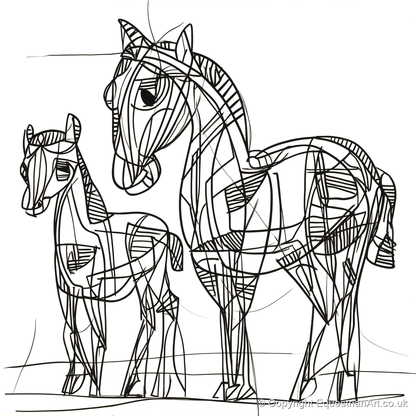 Linear Equine Bond - mare & foal art print and canvas by Conrad Gallagher A.I
