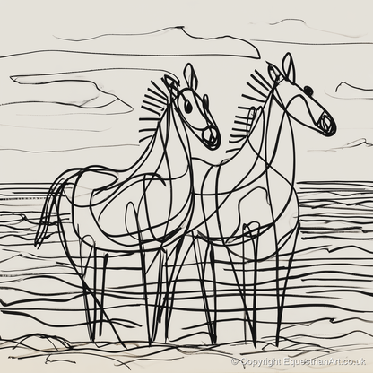 Linear Equine Companions - horse landscape art print and canvas by Conrad Gallagher A.I