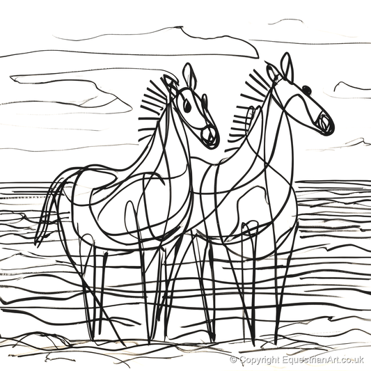 Linear Equine Companions - horse landscape art print and canvas by Conrad Gallagher A.I
