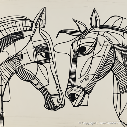 Linear Equine Connection - horse portrait art print and canvas by Conrad Gallagher A.I