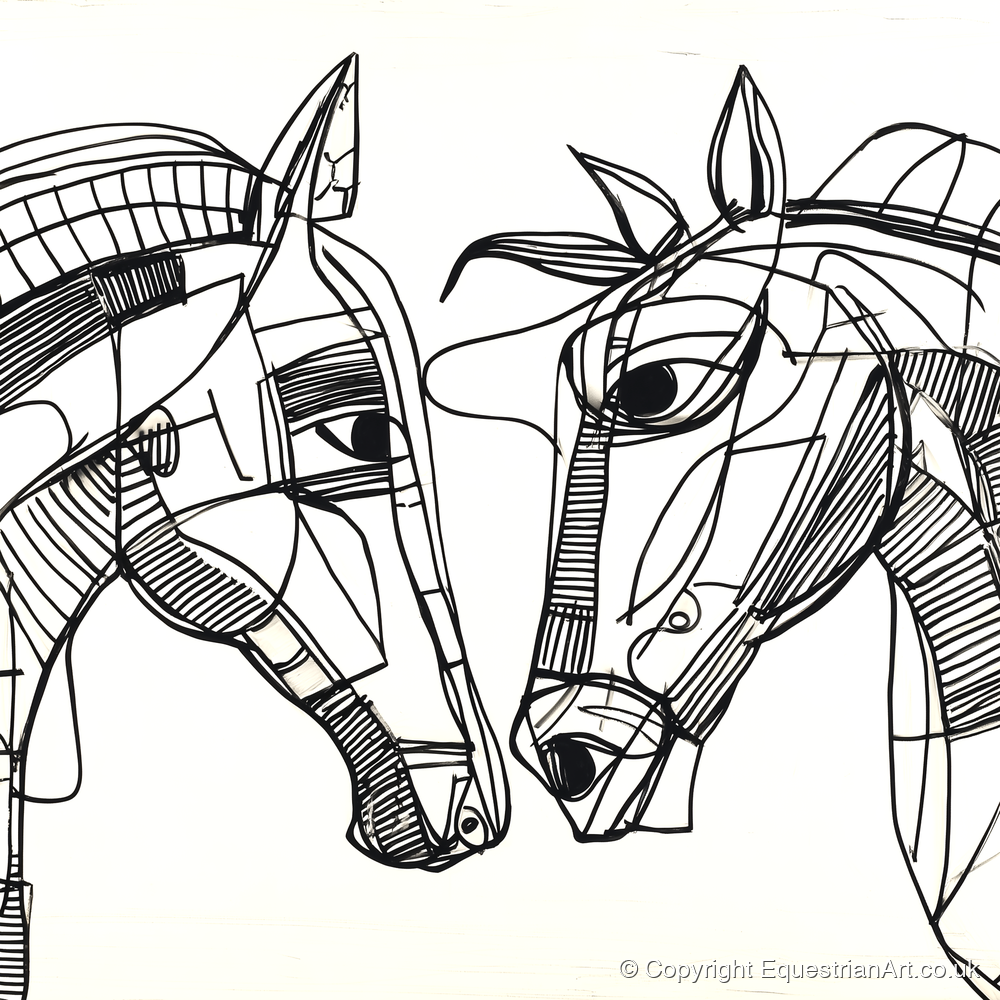 Linear Equine Connection - horse portrait art print and canvas by Conrad Gallagher A.I
