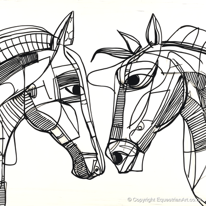 Linear Equine Connection - horse portrait art print and canvas by Conrad Gallagher A.I