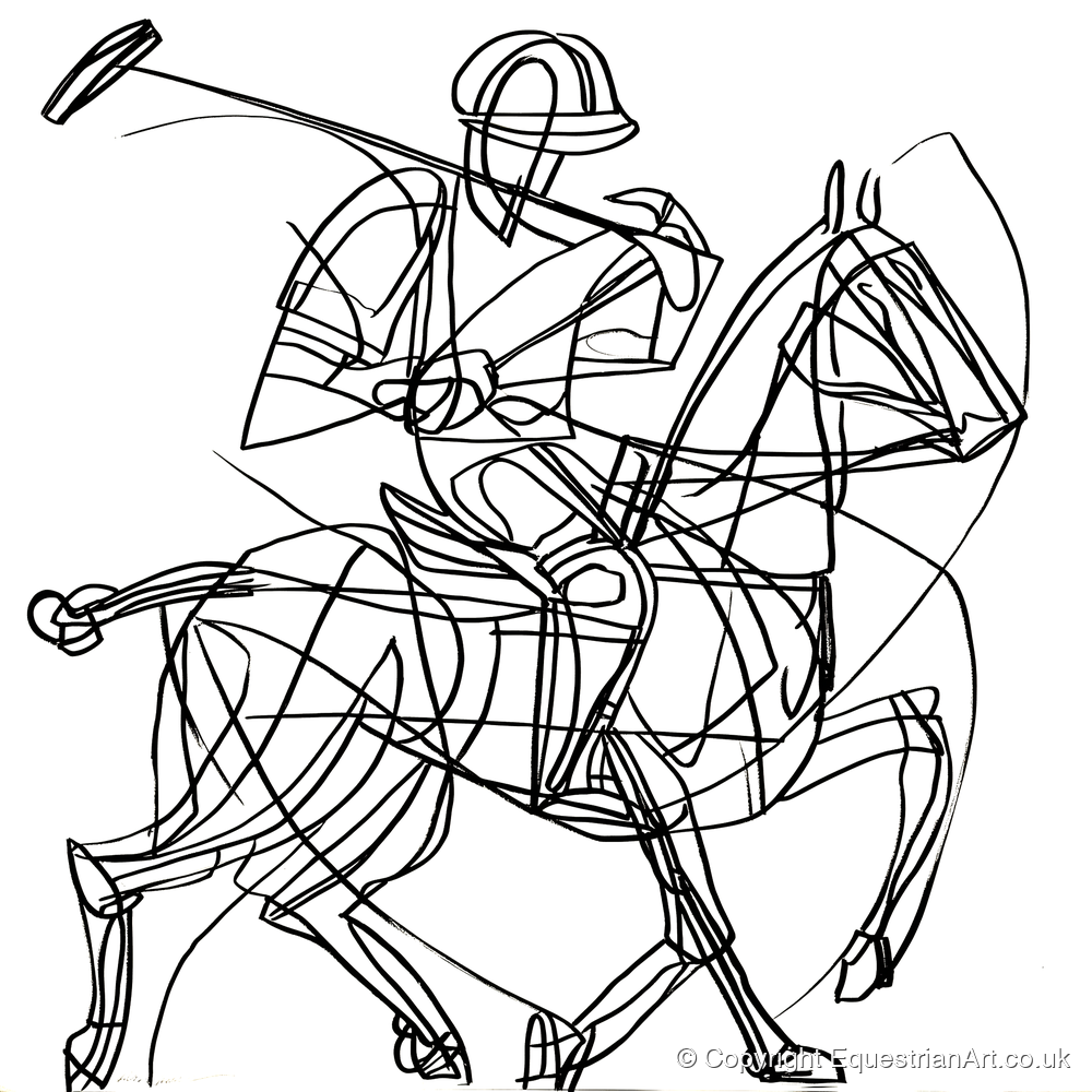 Linear Polo Strike - polo horse art print and canvas by Conrad Gallagher A.I
