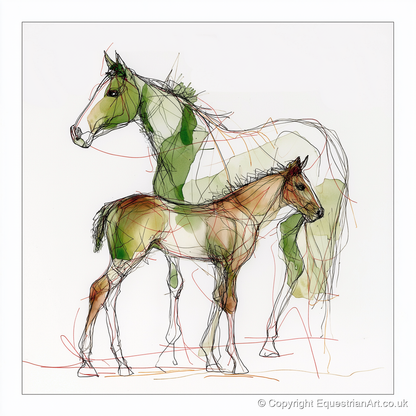 Lines of Kinship - mare & foal art print and canvas by Gareth Holden A.I