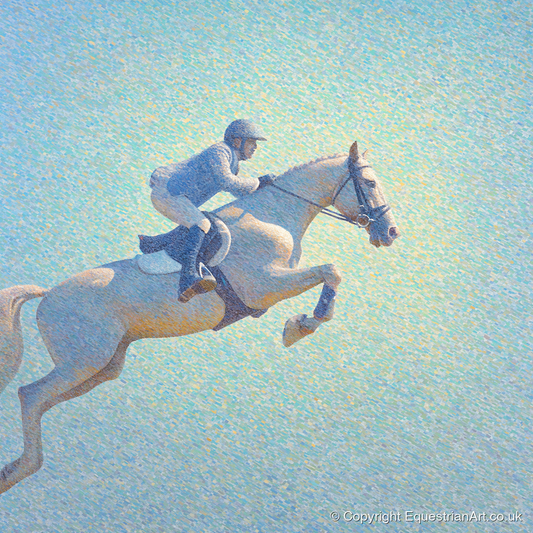Luminous Ascent - show jumping horse art print and canvas by Sienna Radcliffe A.I