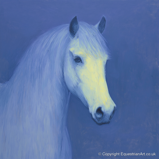Luminous Blue Portrait - horse portrait art print and canvas by Marguerite de Winter A.I