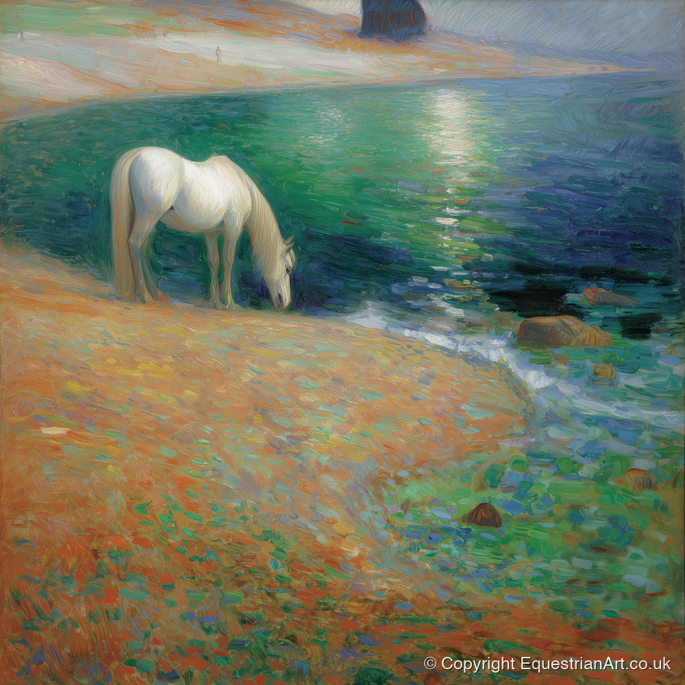Luminous Coastal Shoreline - horse landscape art print and canvas by Ambrose Keating A.I