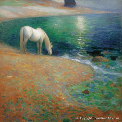 Luminous Coastal Shoreline - horse landscape art print and canvas by Ambrose Keating A.I