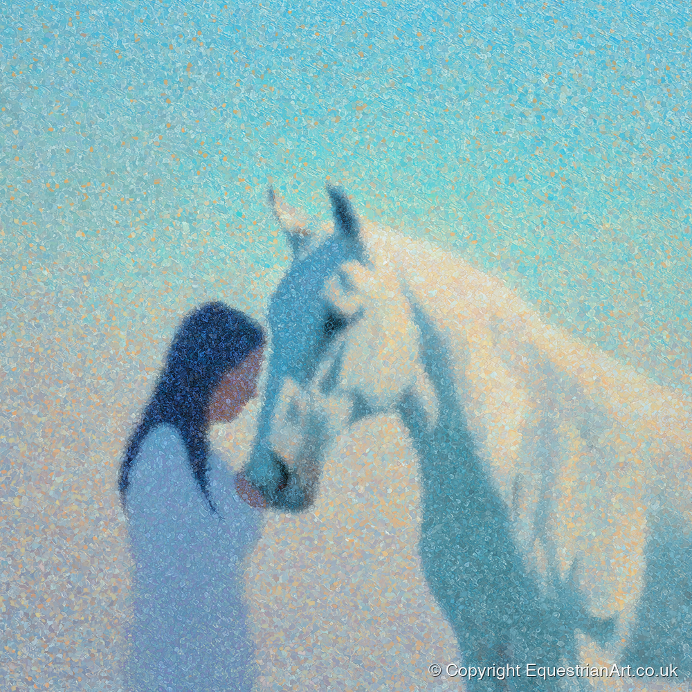 Luminous Connection - horse & rider art print and canvas by Sienna Radcliffe A.I