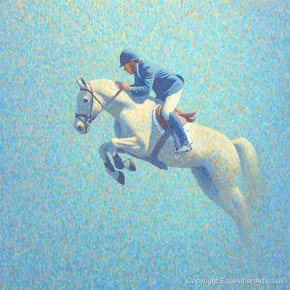 Luminous Flight - show jumping horse art print and canvas by Sienna Radcliffe A.I