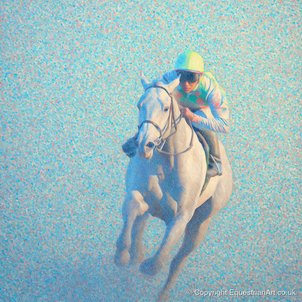 Luminous Gallop - racing horse art print and canvas by Sienna Radcliffe A.I