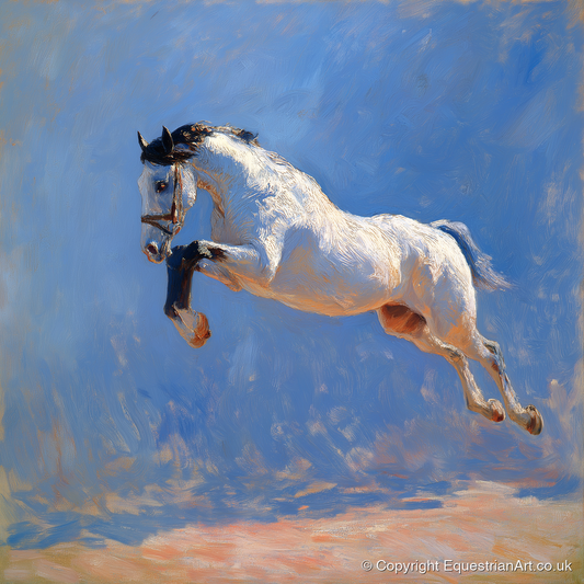 Luminous Leap - show jumping horse art print and canvas by Gabriel Hayes A.I