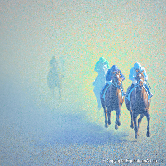 Luminous Morning Chase - racing horse art print and canvas by Sienna Radcliffe A.I