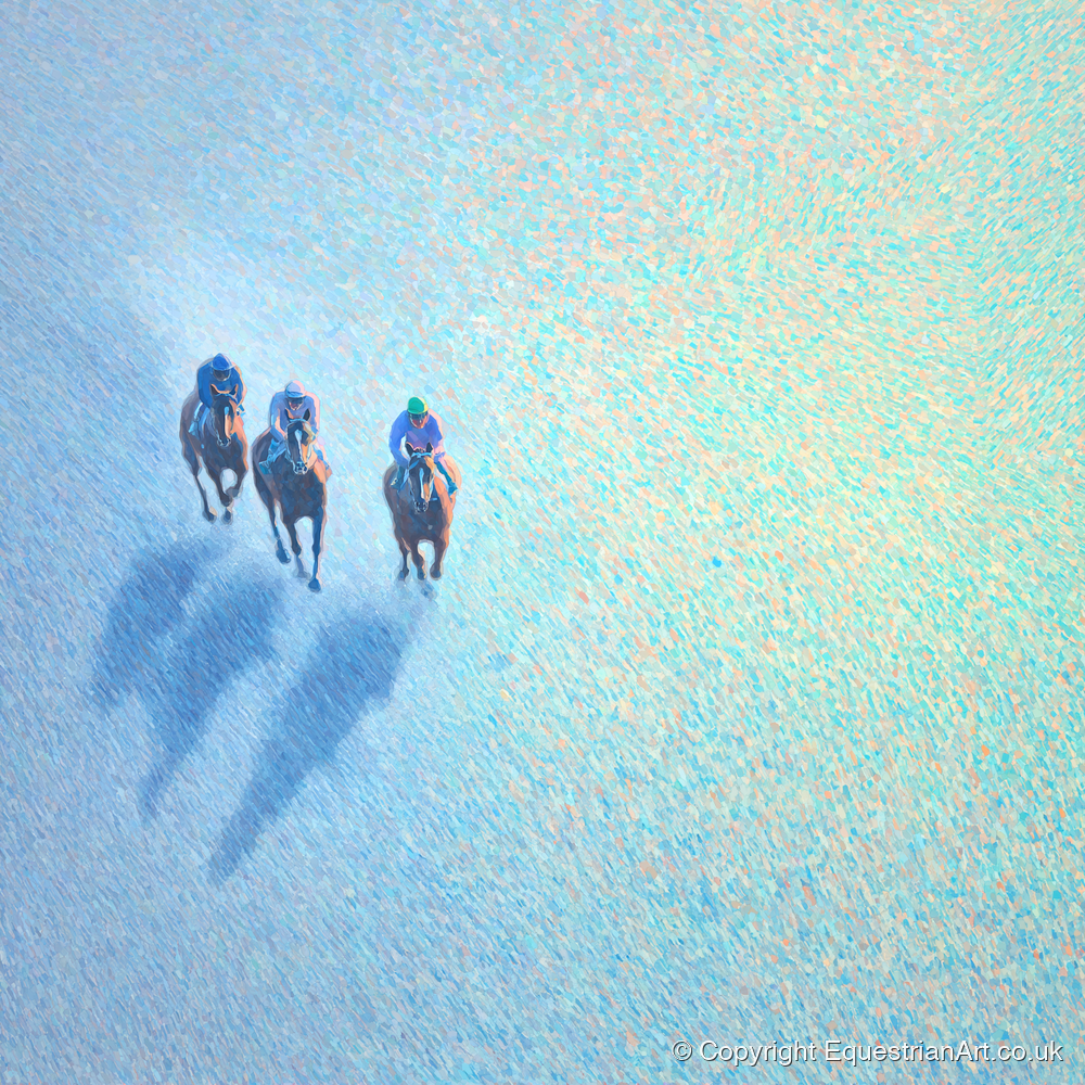 Luminous Morning Gallop - racing horse art print and canvas by Sienna Radcliffe A.I