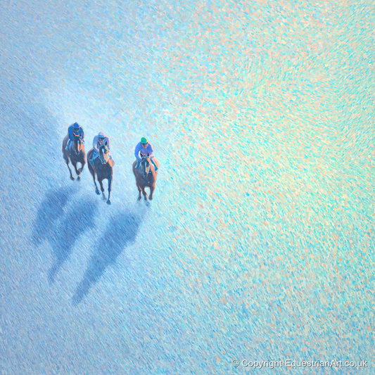 Luminous Morning Gallop - racing horse art print and canvas by Sienna Radcliffe A.I