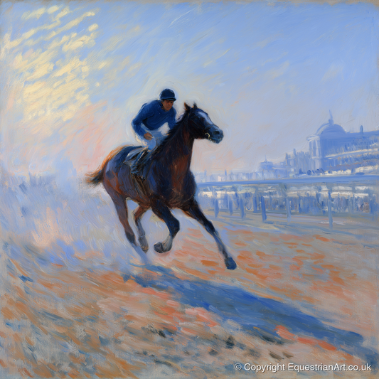 Luminous Morning Gallop - racing horse art print and canvas by Gabriel Hayes A.I