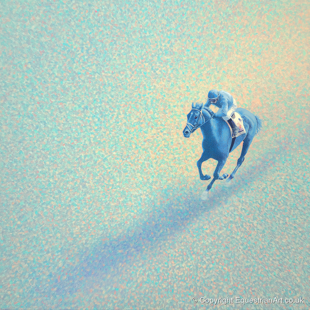Luminous Racing Stride - racing horse art print and canvas by Sienna Radcliffe A.I