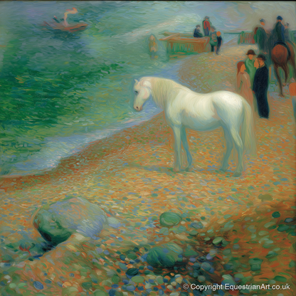 Luminous Shoreline Solitude - horse landscape art print and canvas by Ambrose Keating A.I