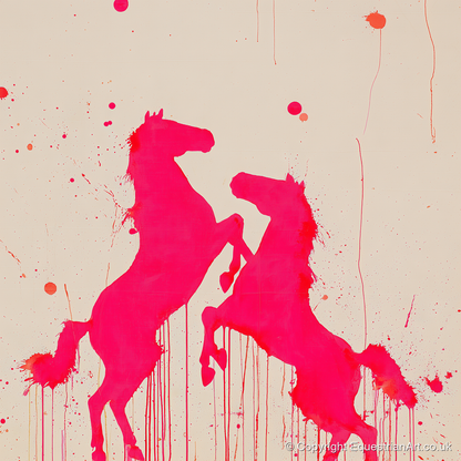 Magenta Equine Dance - wild horses art print and canvas by Camilla Royston A.I