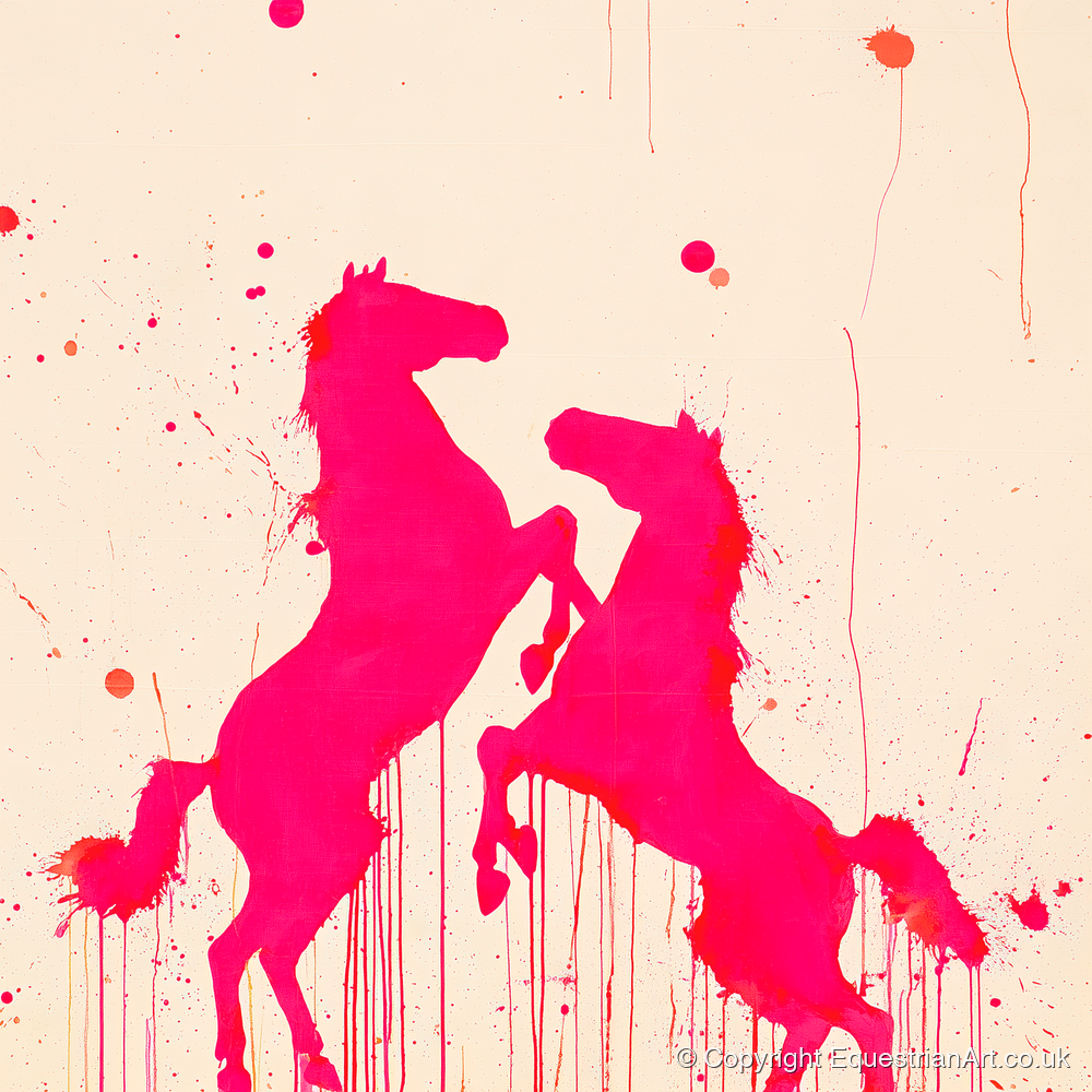 Magenta Equine Dance - wild horses art print and canvas by Camilla Royston A.I