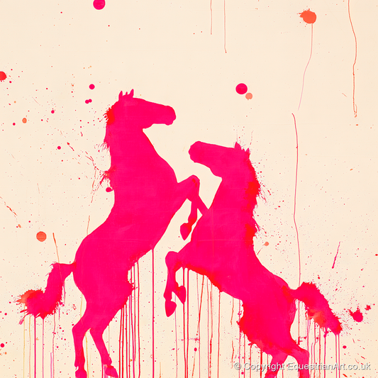 Magenta Equine Dance - wild horses art print and canvas by Camilla Royston A.I