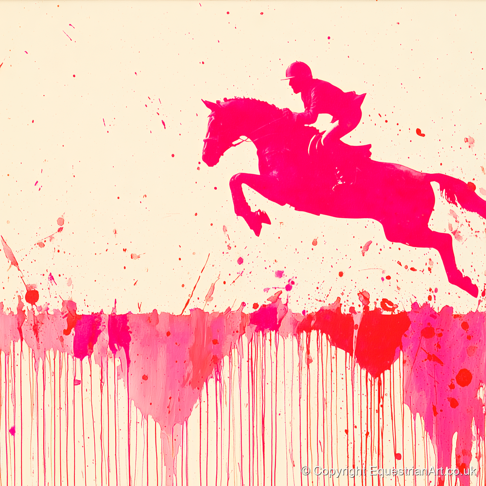 Magenta Flight - show jumping horse art print and canvas by Camilla Royston A.I