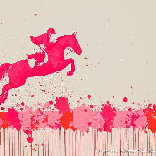 Magenta Flight - show jumping horse art print and canvas by Camilla Royston A.I