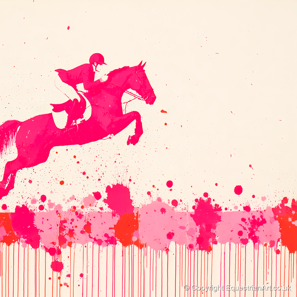 Magenta Flight - show jumping horse art print and canvas by Camilla Royston A.I