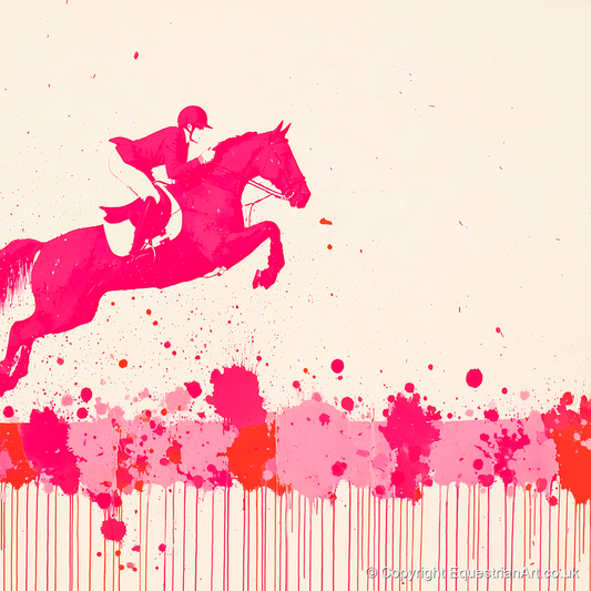 Magenta Flight - show jumping horse art print and canvas by Camilla Royston A.I