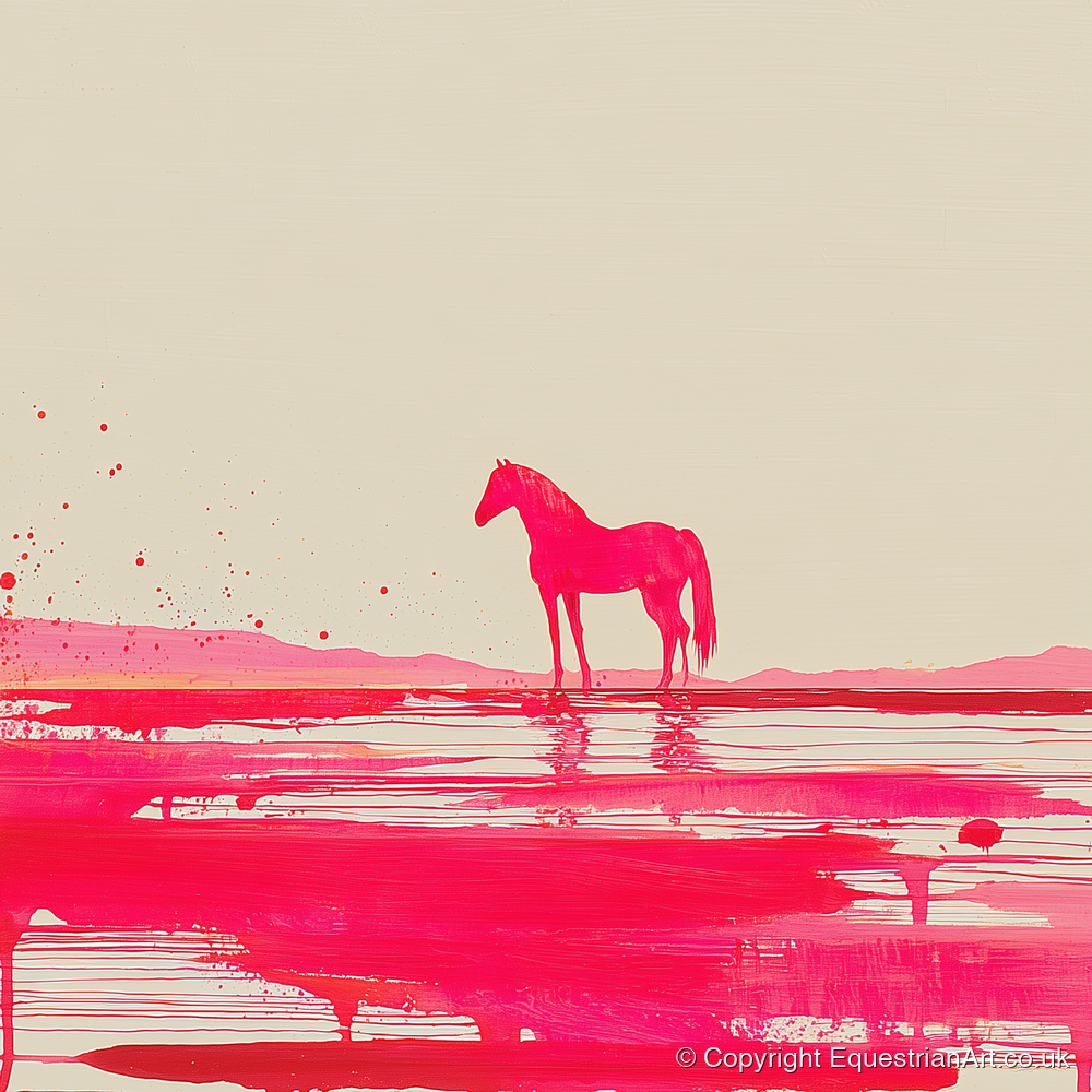 Magenta Horizon Reflection - horse landscape art print and canvas by Camilla Royston A.I