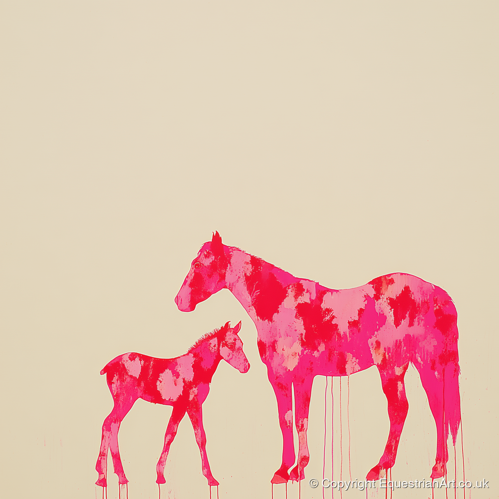 Magenta Mare and Foal - mare & foal art print and canvas by Camilla Royston A.I