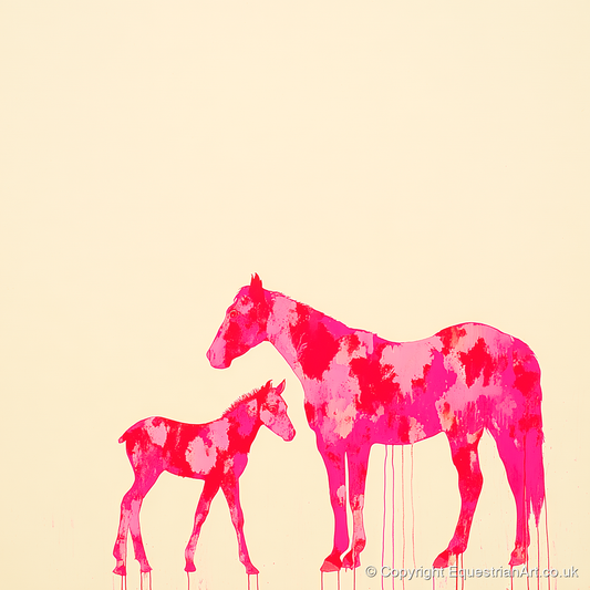 Magenta Mare and Foal - mare & foal art print and canvas by Camilla Royston A.I